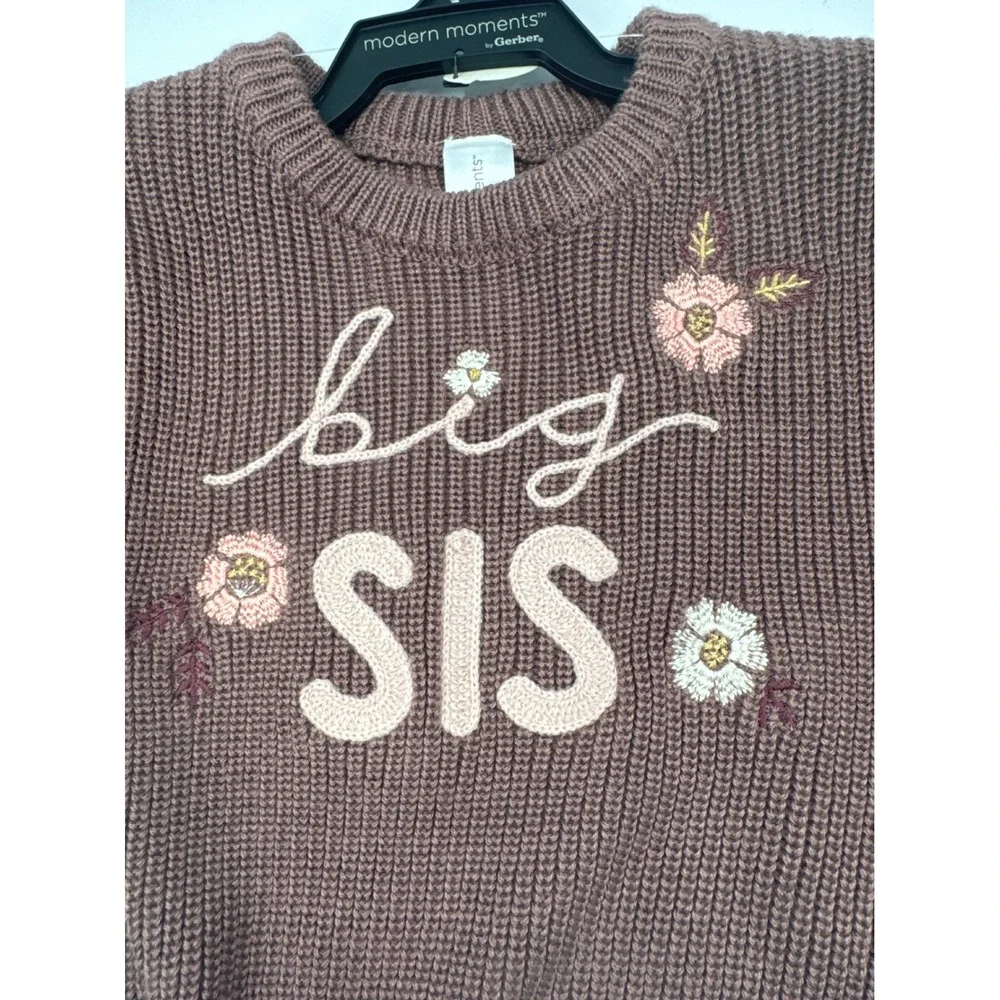 Modern Moments‎ by Gerber Big Sis Mauve Purple Knit Sweater Floral 12M Pullover